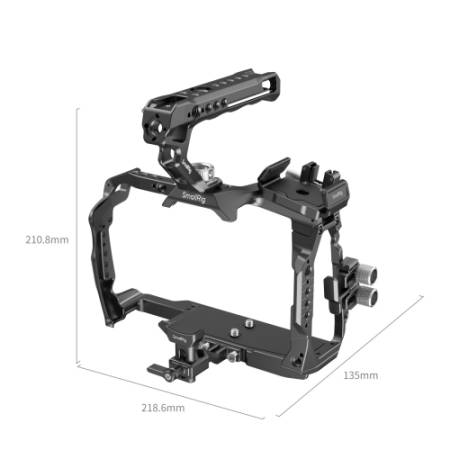 SmallRig 4574B - zestaw, klatka, uchwyt górny, mocowanie SSD, zacisk kablowy, wspornik obiektywu, do Blackmagic Design Cinema 6K - wymiary